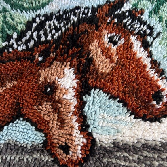 Latch Hook Rug Tapestry Horse Wall Hanging Vintage Hand Made Mid Century Modern - Picture 8 of 16